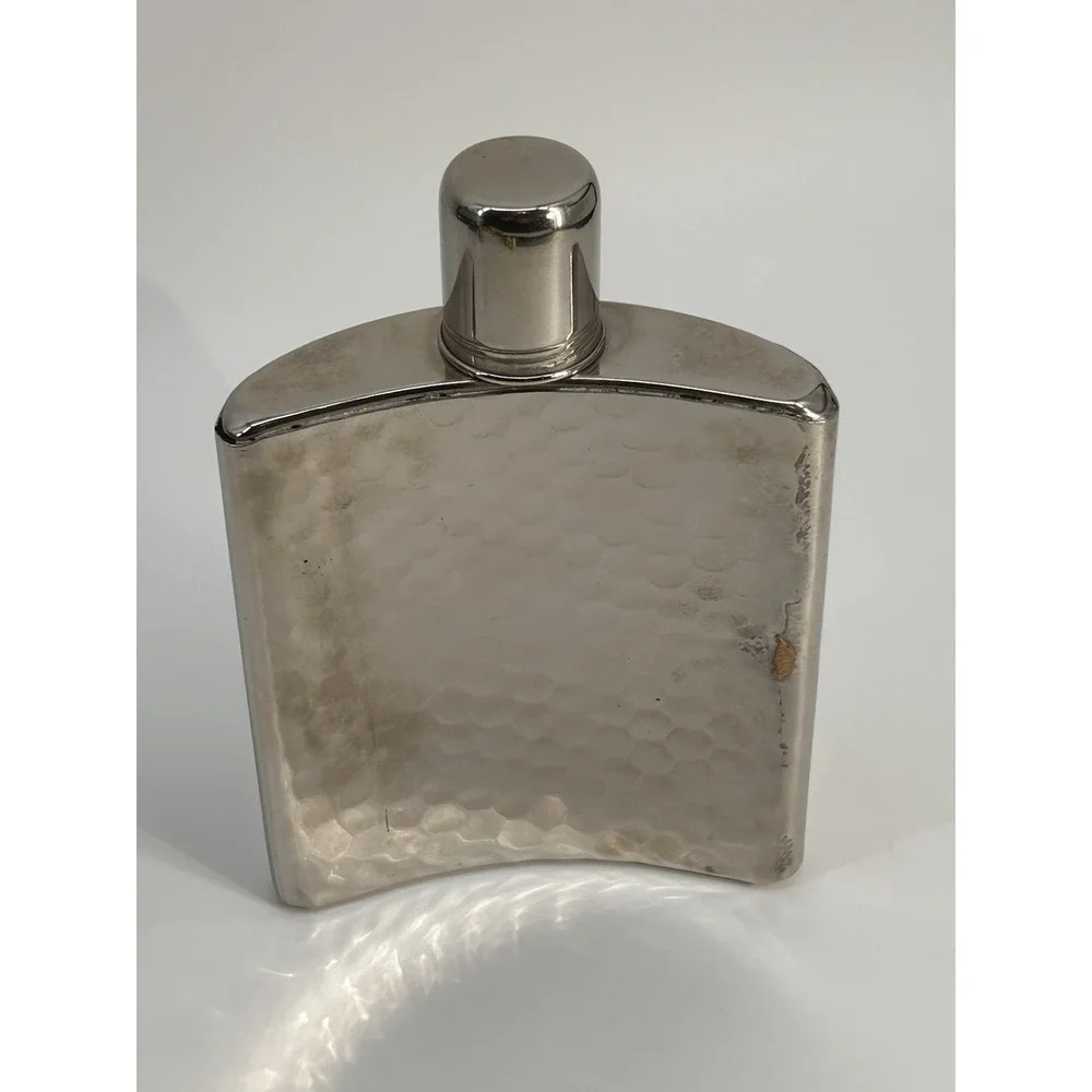 Vintage 1940's Hammered Metal Hip Flask 8 oz Tin‎ Lined Made in West Germany